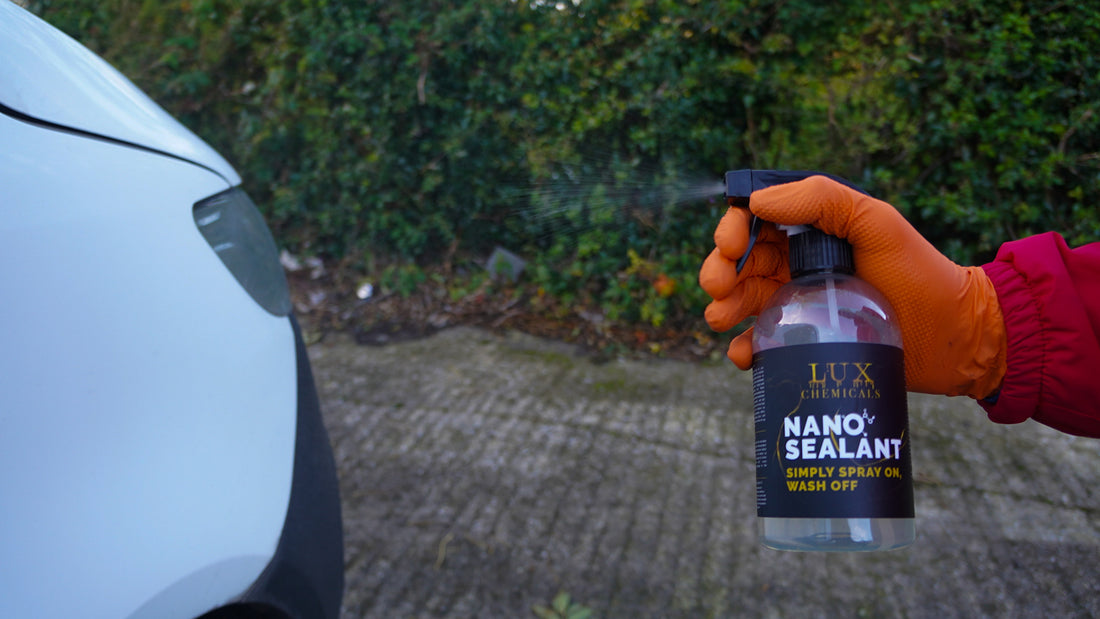 Spraying a car with paint sealant